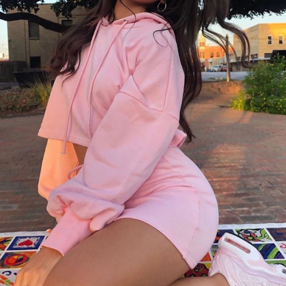 Pink Sweat Crop Skirt Set